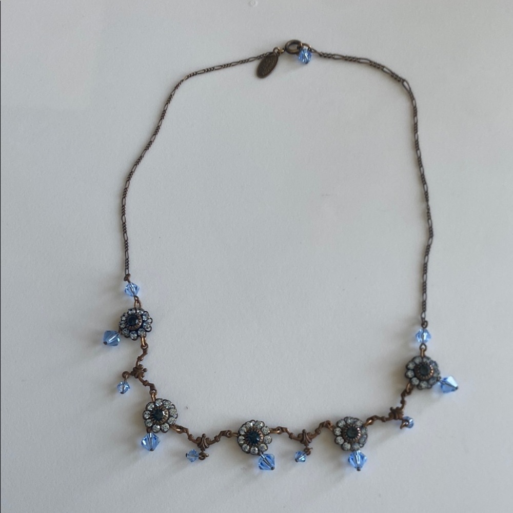 Liz Palacios Blue Crystal Floral Necklace
